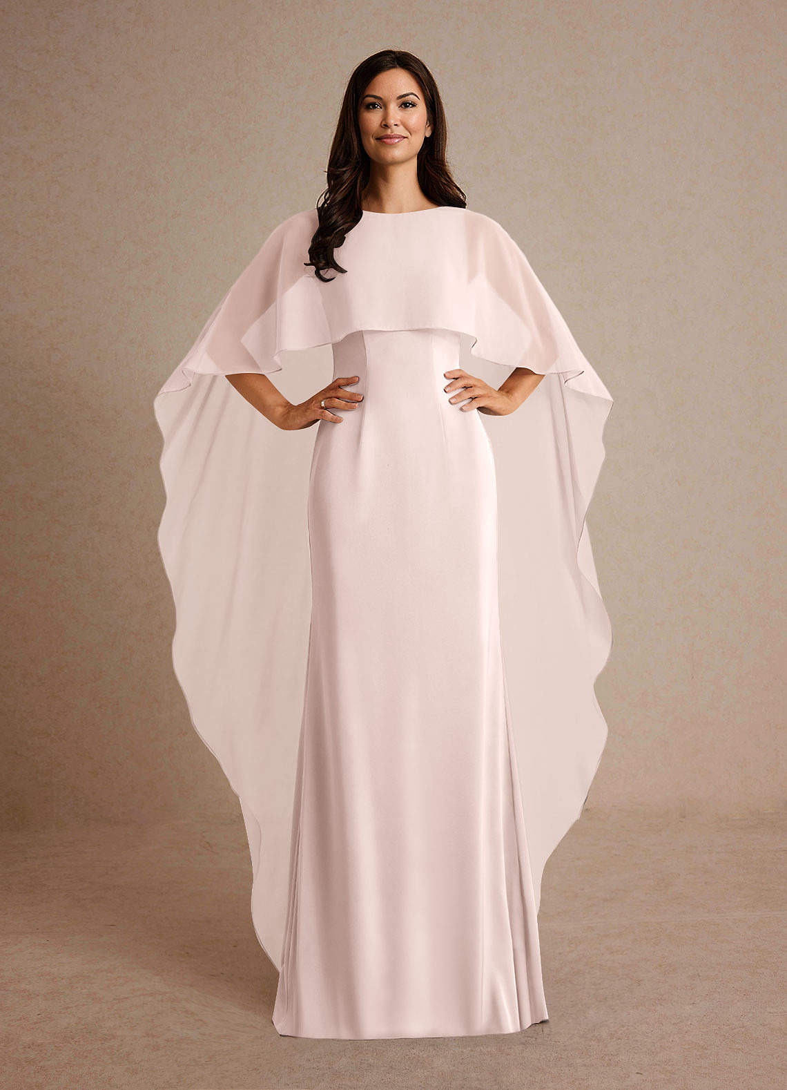 Milfred Sheath Boat-Neck Stretch Satin and Chiffon Mother of the Bride Dress in Blushing Pink