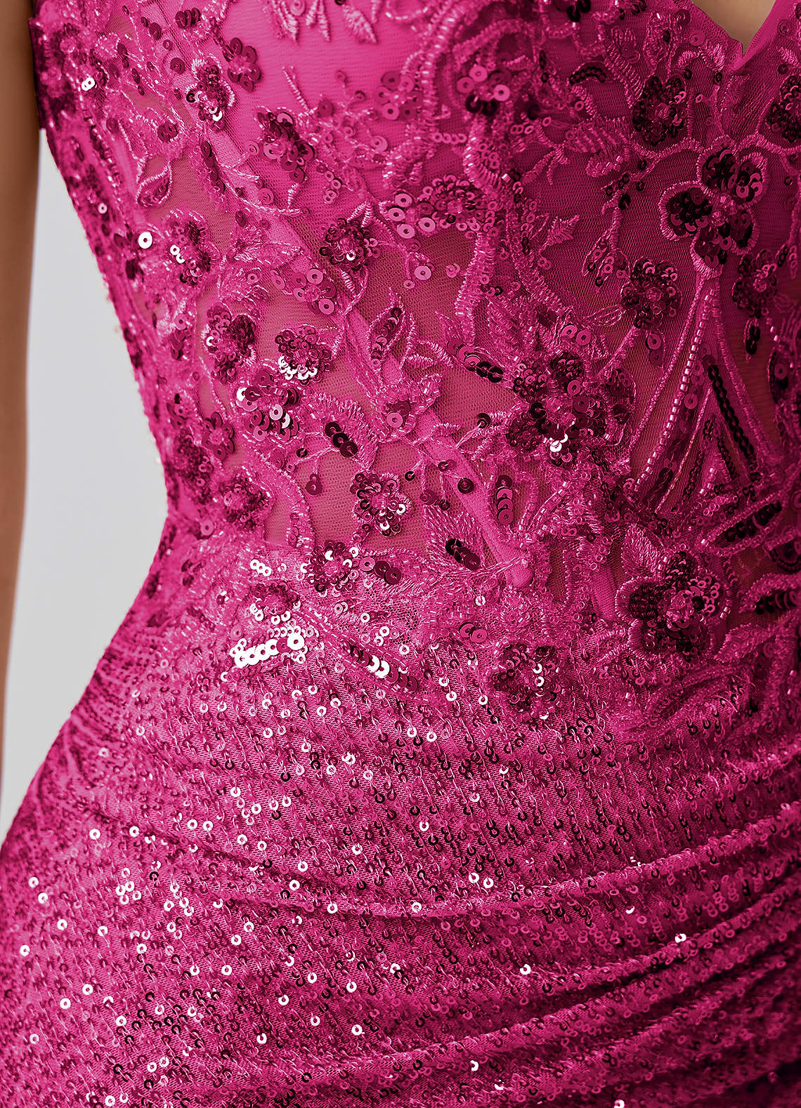 Milleca Mini Corset Ruched Sequined Stretch Mesh Prom Dress in Rose