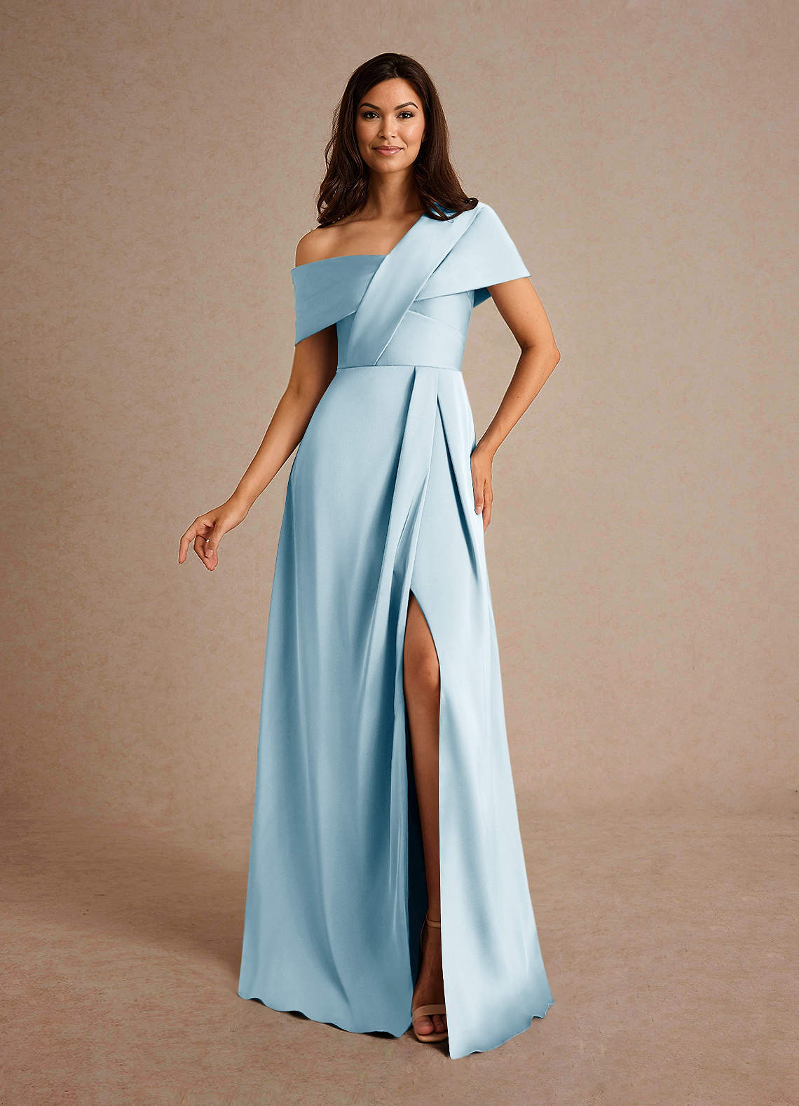 Milton A-Line One-Shoulder Stretch Satin Mother of the Bride Dress in Sky Blue