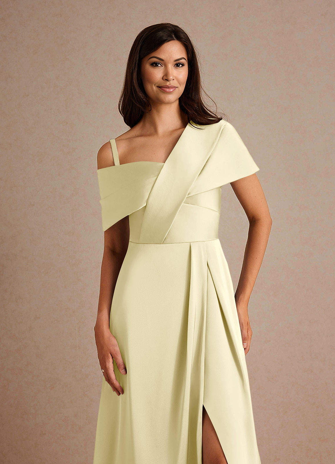 Milton A-Line One-Shoulder Stretch Satin Mother of the Bride Dress in Lemon Sorbet