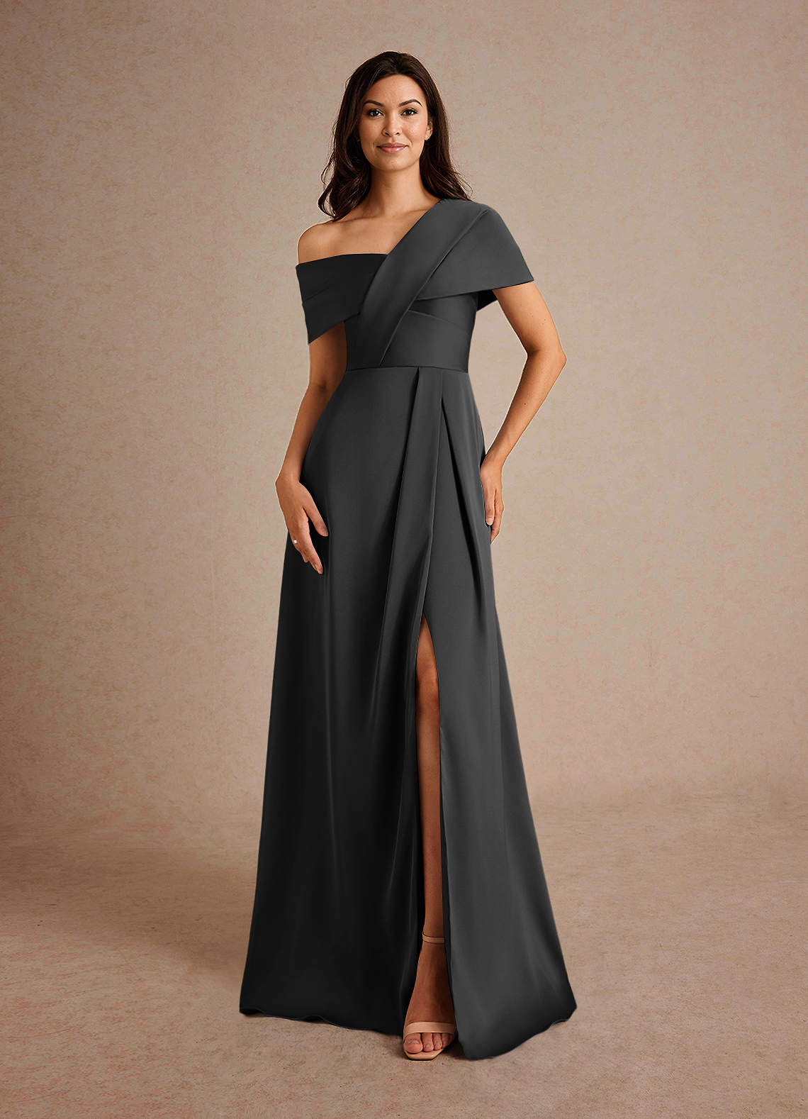 Milton A-Line One-Shoulder Stretch Satin Mother of the Bride Dress