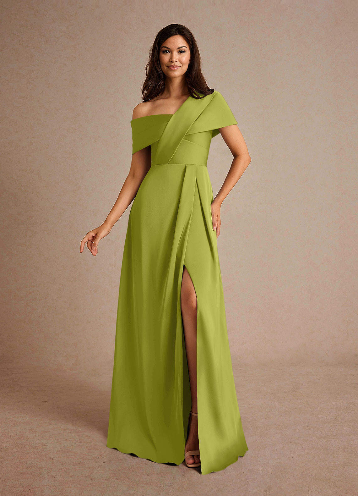 Milton A-Line One-Shoulder Stretch Satin Mother of the Bride Dress in Lemongrass