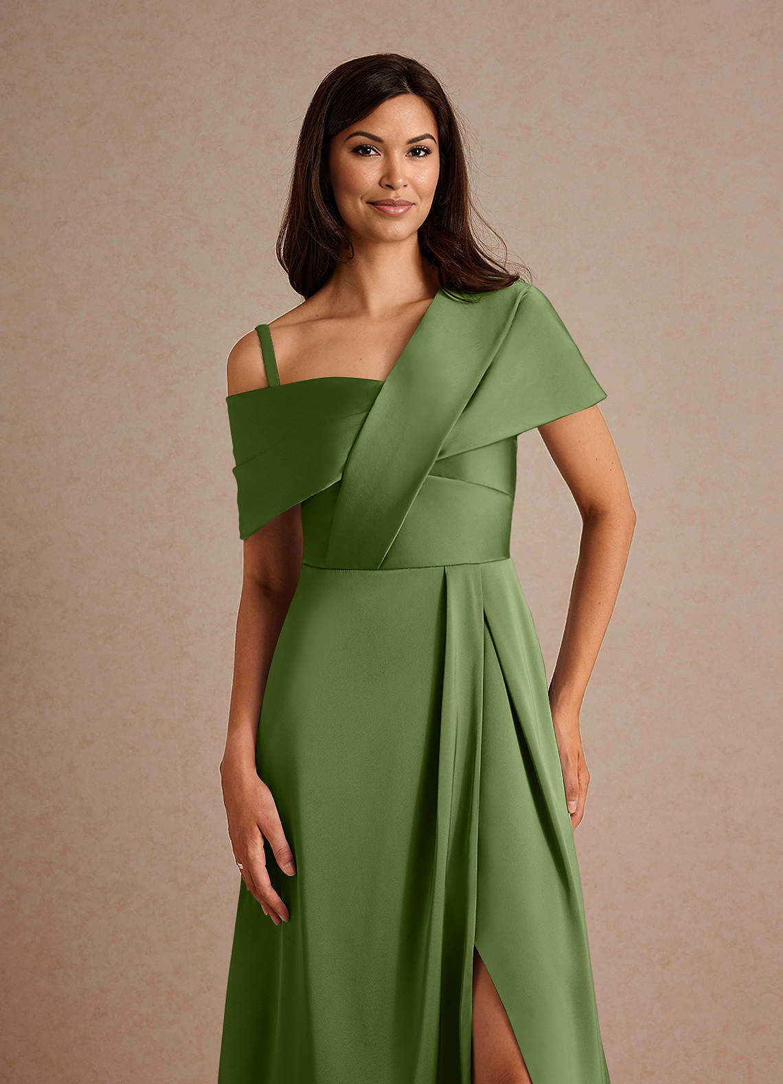 Milton A-Line One-Shoulder Stretch Satin Mother of the Bride Dress in Juniper