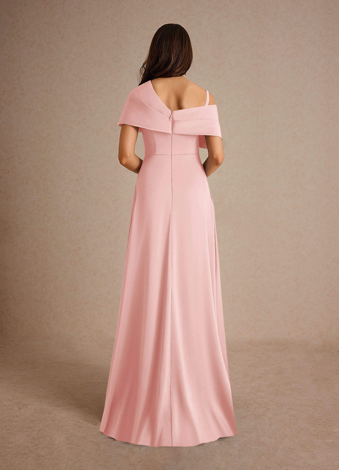 Milton A-Line One-Shoulder Stretch Satin Mother of the Bride Dress in Powder Pink