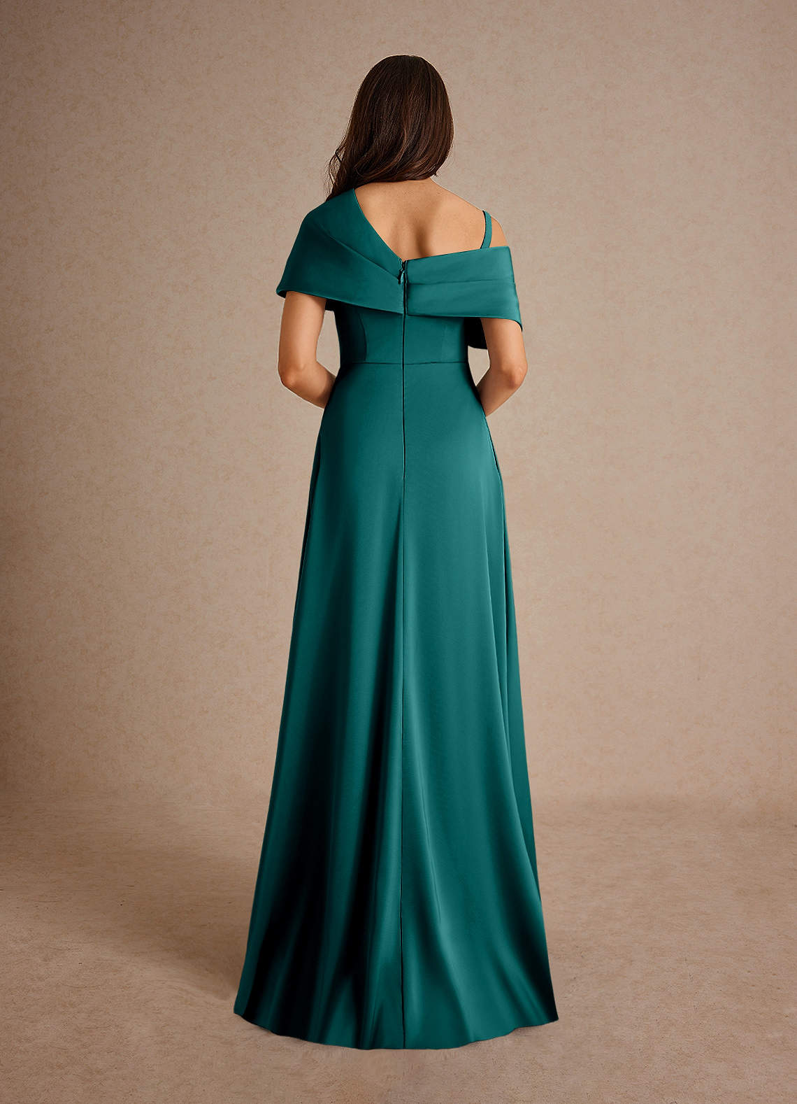 Milton A-Line One-Shoulder Stretch Satin Mother of the Bride Dress in Peacock