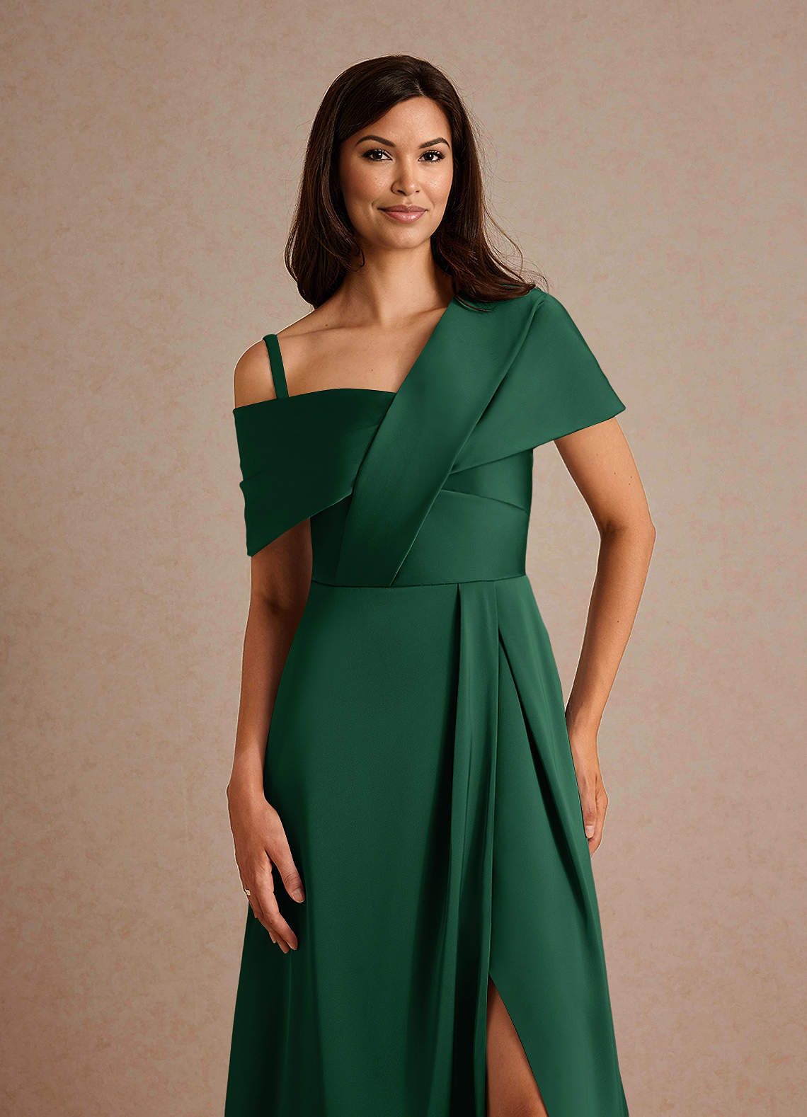 Milton A-Line One-Shoulder Stretch Satin Mother of the Bride Dress in Dark Green
