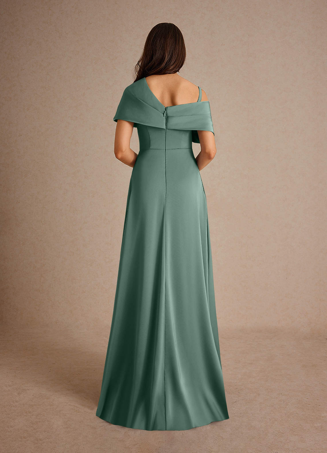 Milton A-Line One-Shoulder Stretch Satin Mother of the Bride Dress in eucalyptus