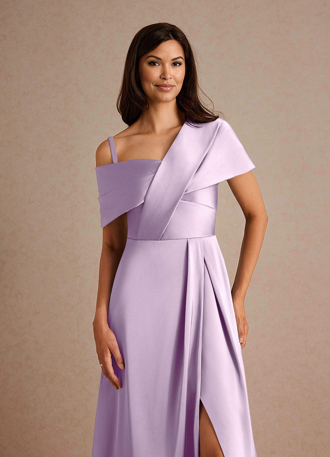 Milton A-Line One-Shoulder Stretch Satin Mother of the Bride Dress in Wisteria
