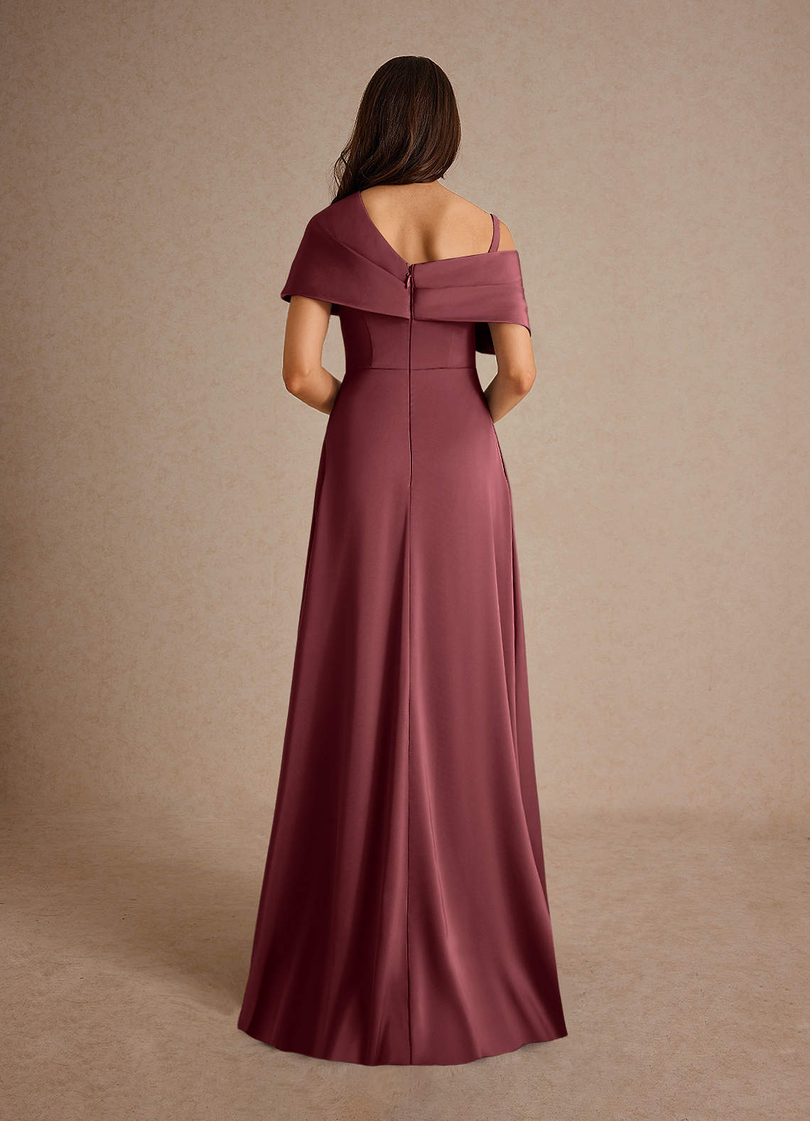 Milton A-Line One-Shoulder Stretch Satin Mother of the Bride Dress in Merlot
