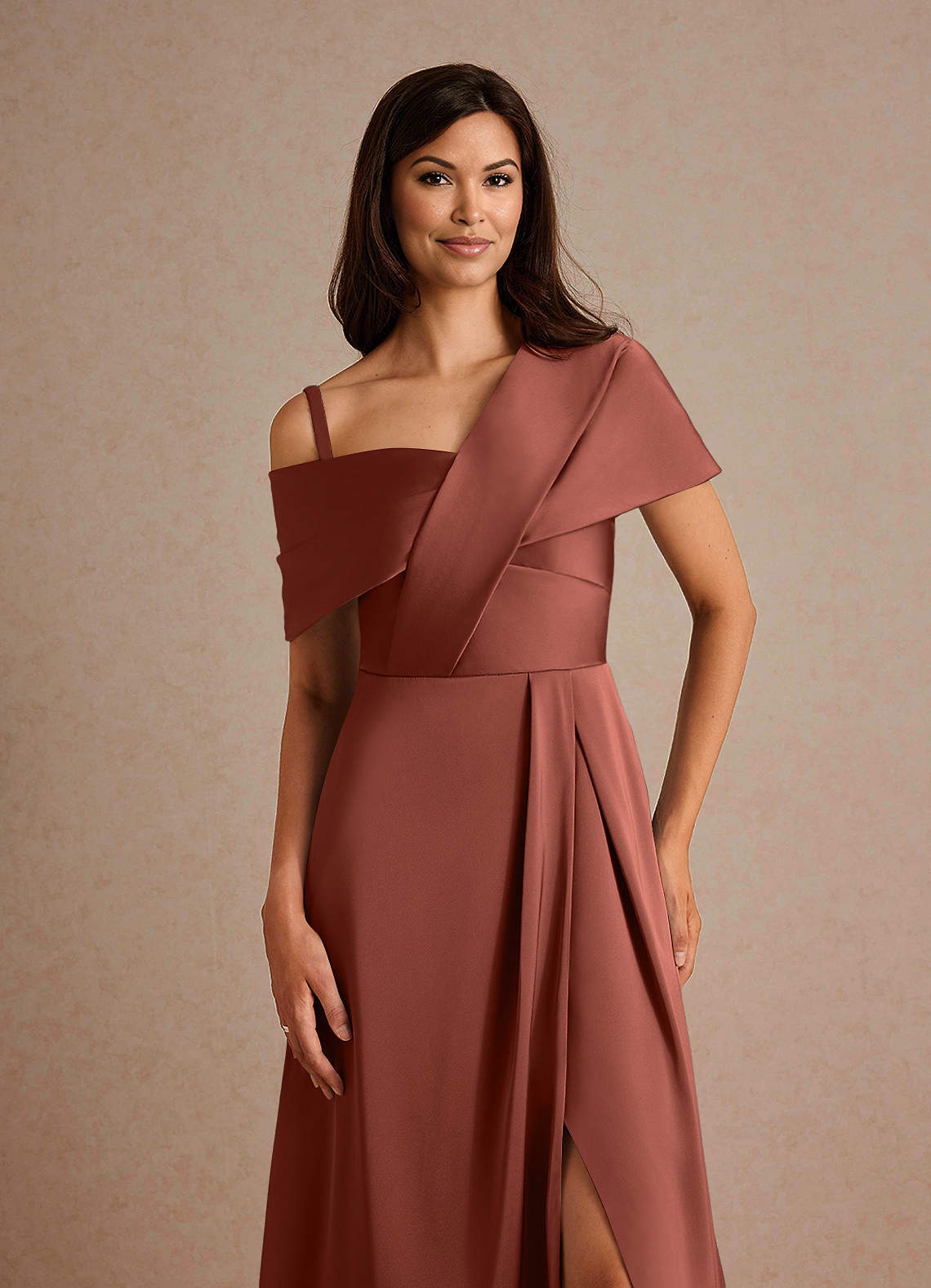 Milton A-Line One-Shoulder Stretch Satin Mother of the Bride Dress in Auburn