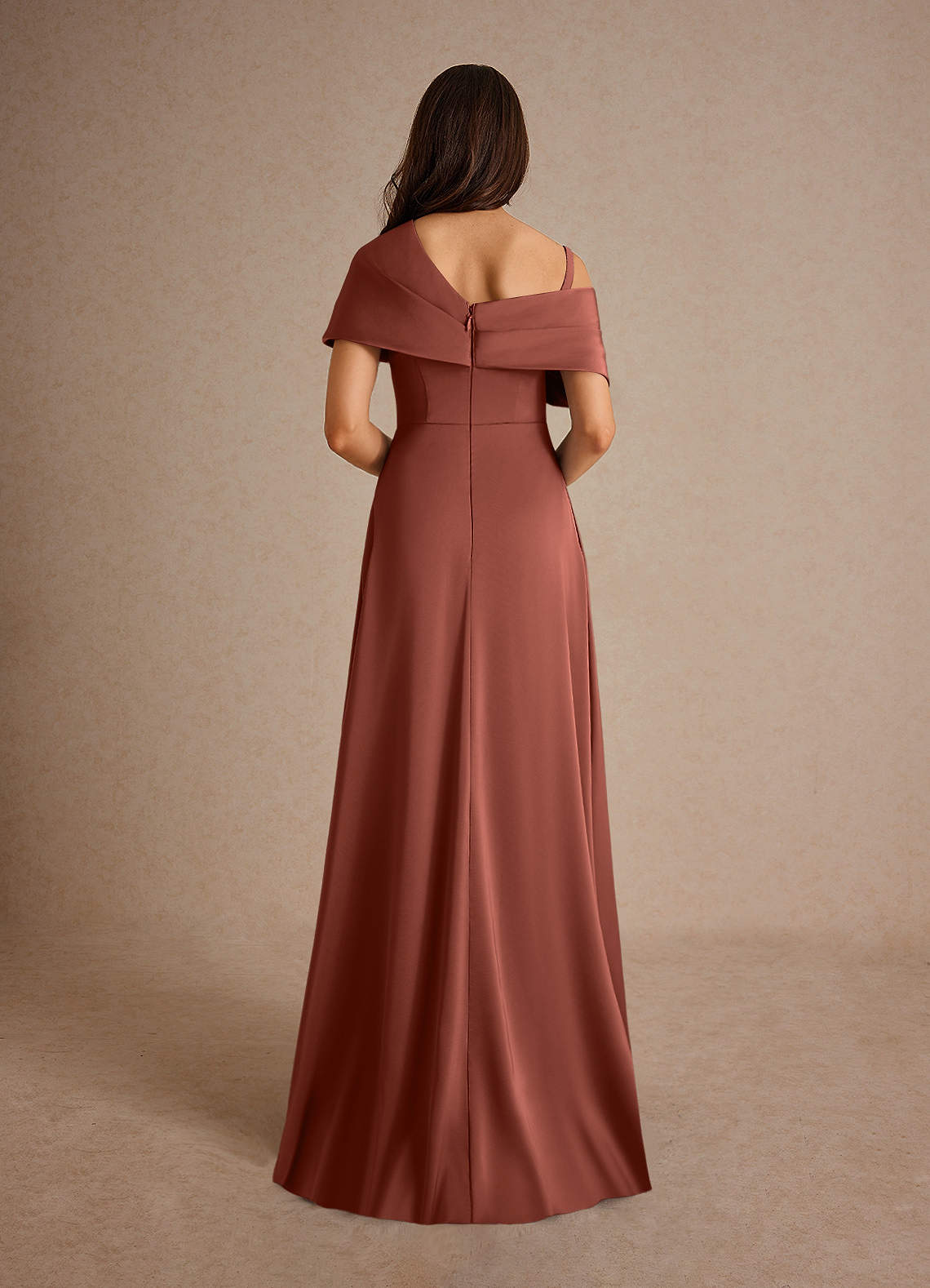 Milton A-Line One-Shoulder Stretch Satin Mother of the Bride Dress in Auburn