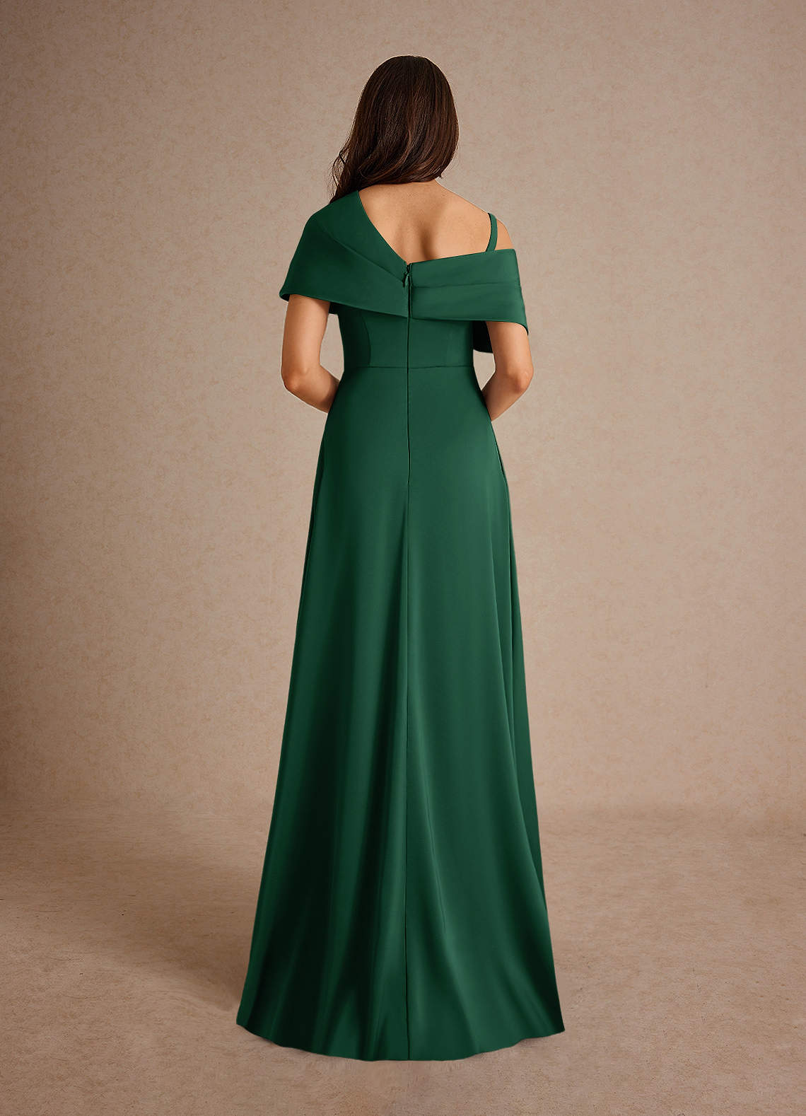Milton A-Line One-Shoulder Stretch Satin Mother of the Bride Dress in Dark Green