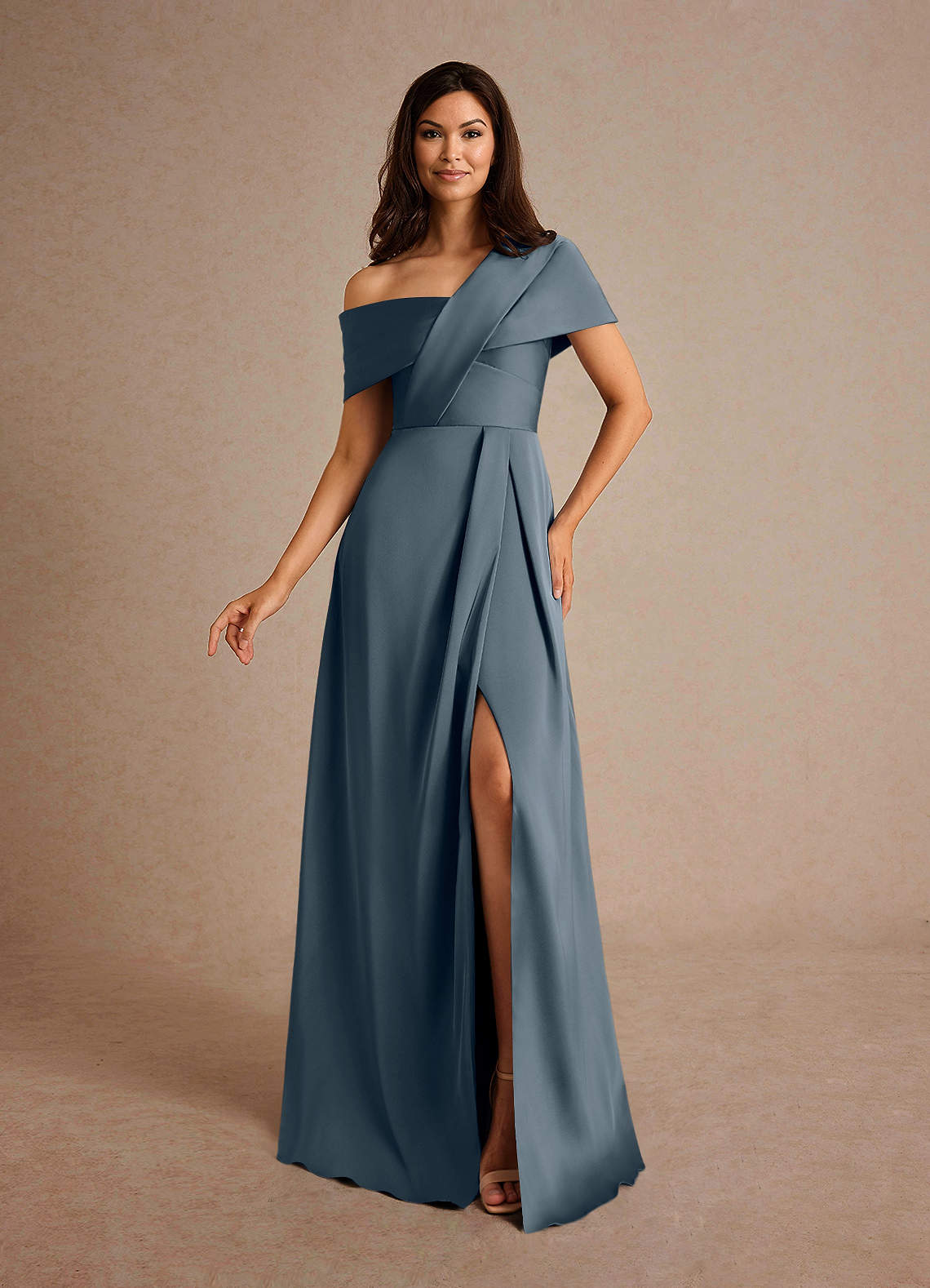 Milton A-Line One-Shoulder Stretch Satin Mother of the Bride Dress in Twilight