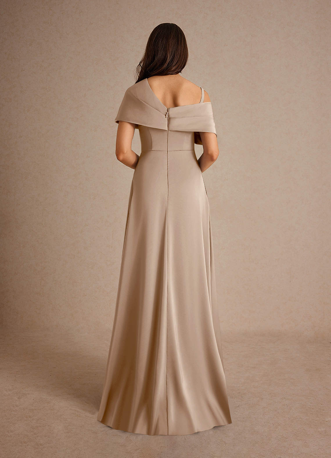 Milton A-Line One-Shoulder Stretch Satin Mother of the Bride Dress in taupe