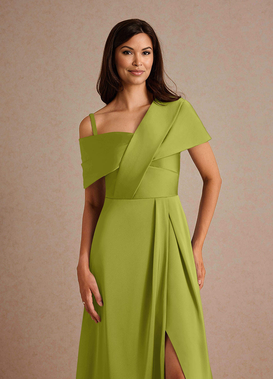 Milton A-Line One-Shoulder Stretch Satin Mother of the Bride Dress in Lemongrass
