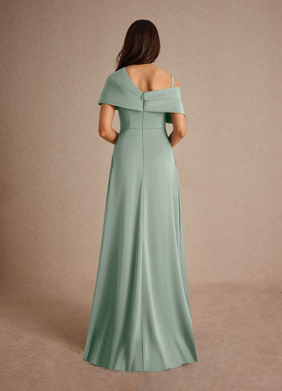 Milton A-Line One-Shoulder Stretch Satin Mother of the Bride Dress in Agave