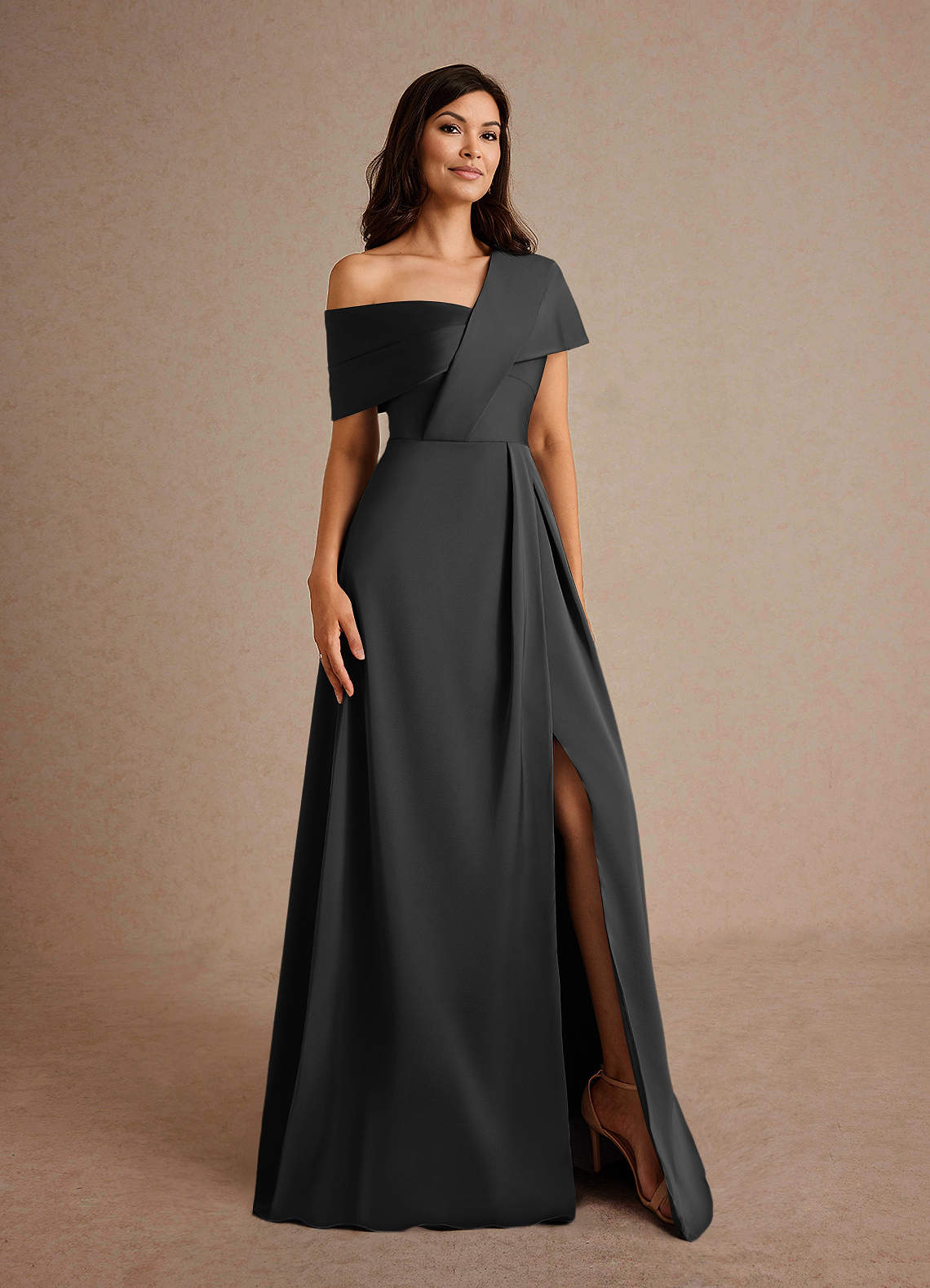 Milton A-Line One-Shoulder Stretch Satin Mother of the Bride Dress