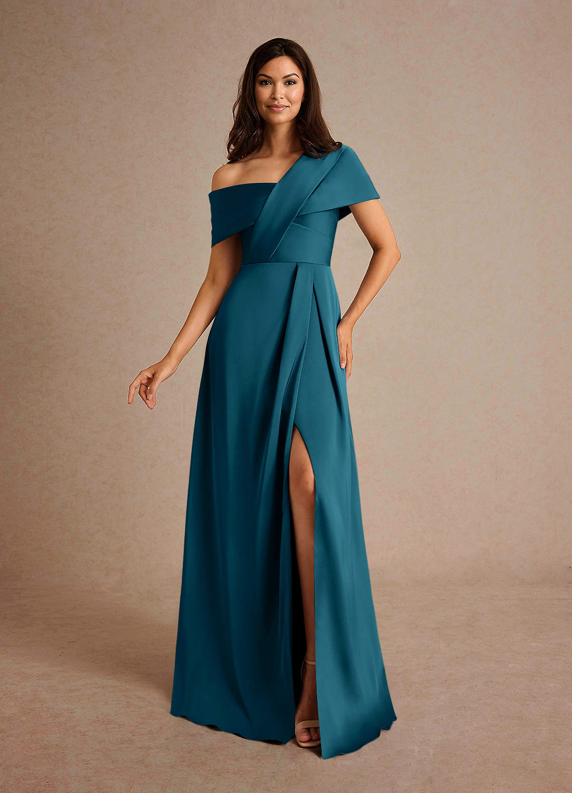 Milton A-Line One-Shoulder Stretch Satin Mother of the Bride Dress in Ink Blue