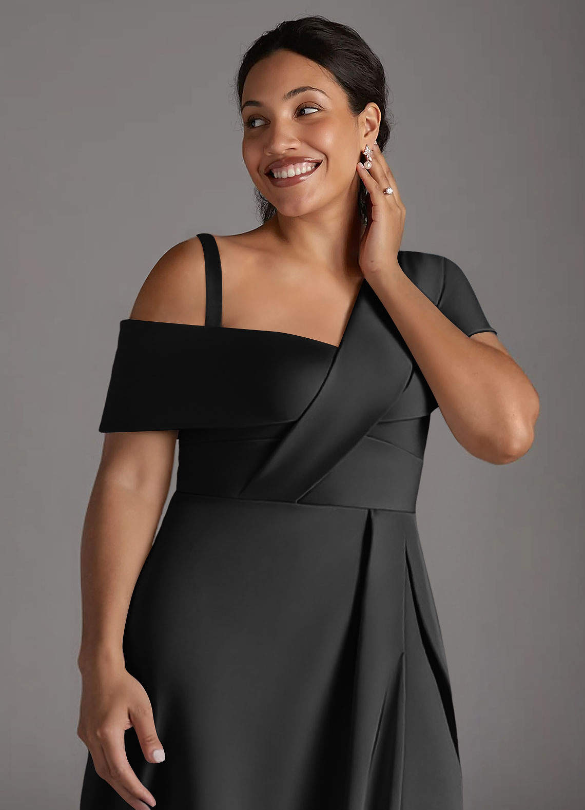 Milton A-Line One-Shoulder Stretch Satin Mother of the Bride Dress