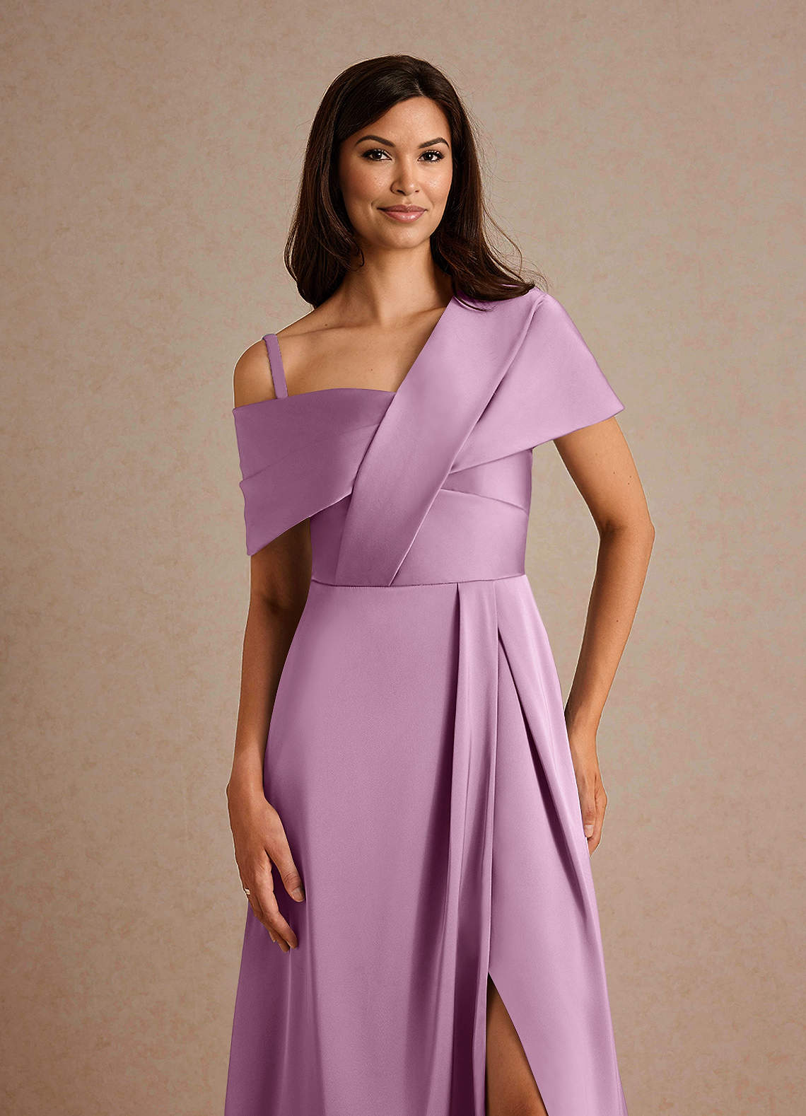 Milton A-Line One-Shoulder Stretch Satin Mother of the Bride Dress in Vintage Mauve
