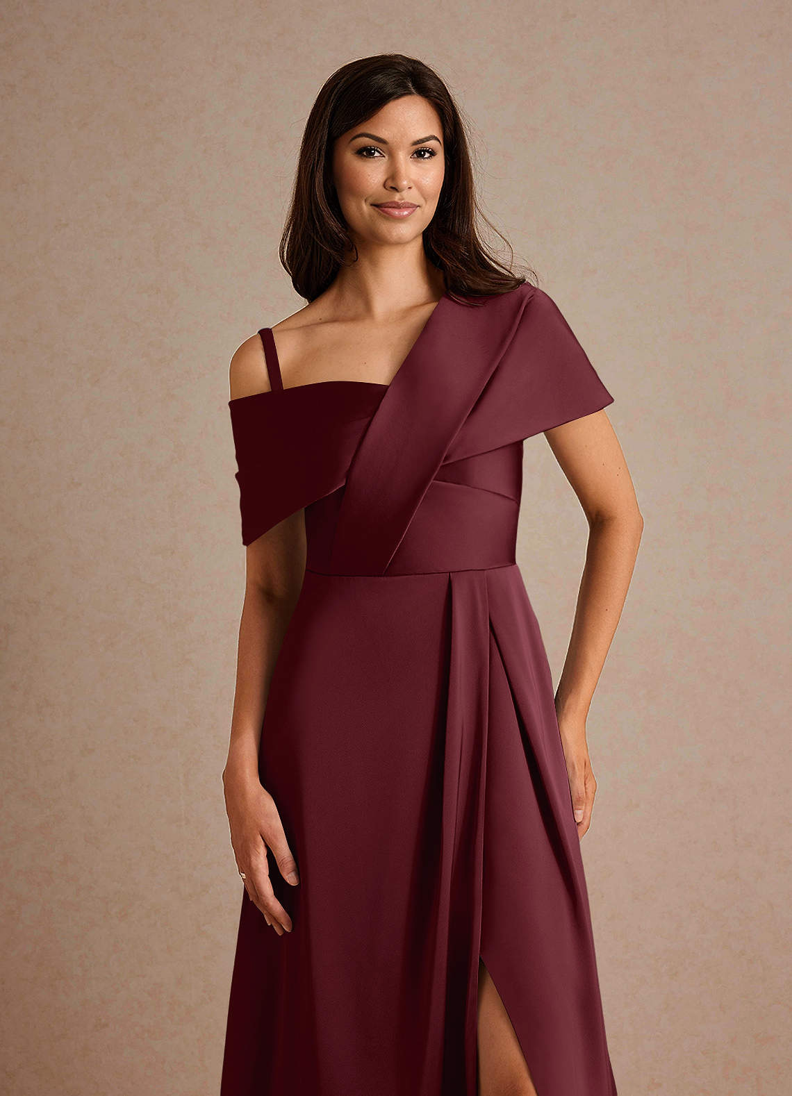 Milton A-Line One-Shoulder Stretch Satin Mother of the Bride Dress in Cabernet