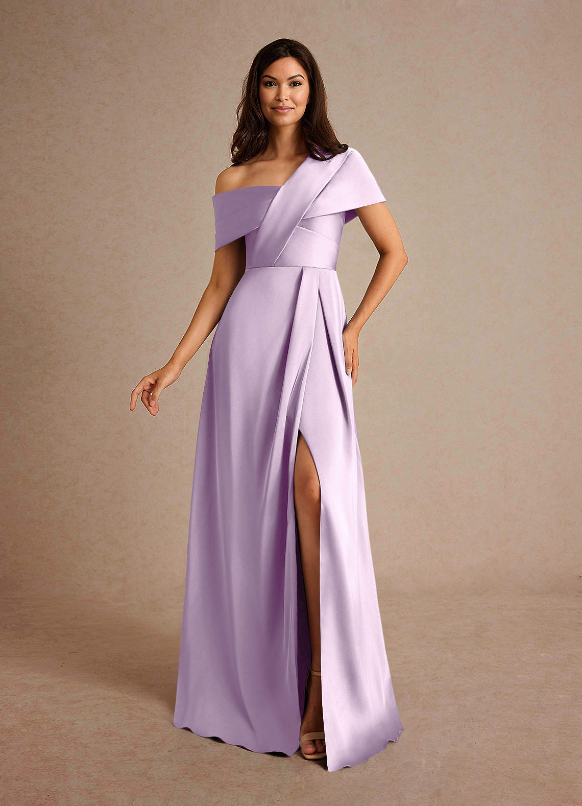 Milton A-Line One-Shoulder Stretch Satin Mother of the Bride Dress in Wisteria