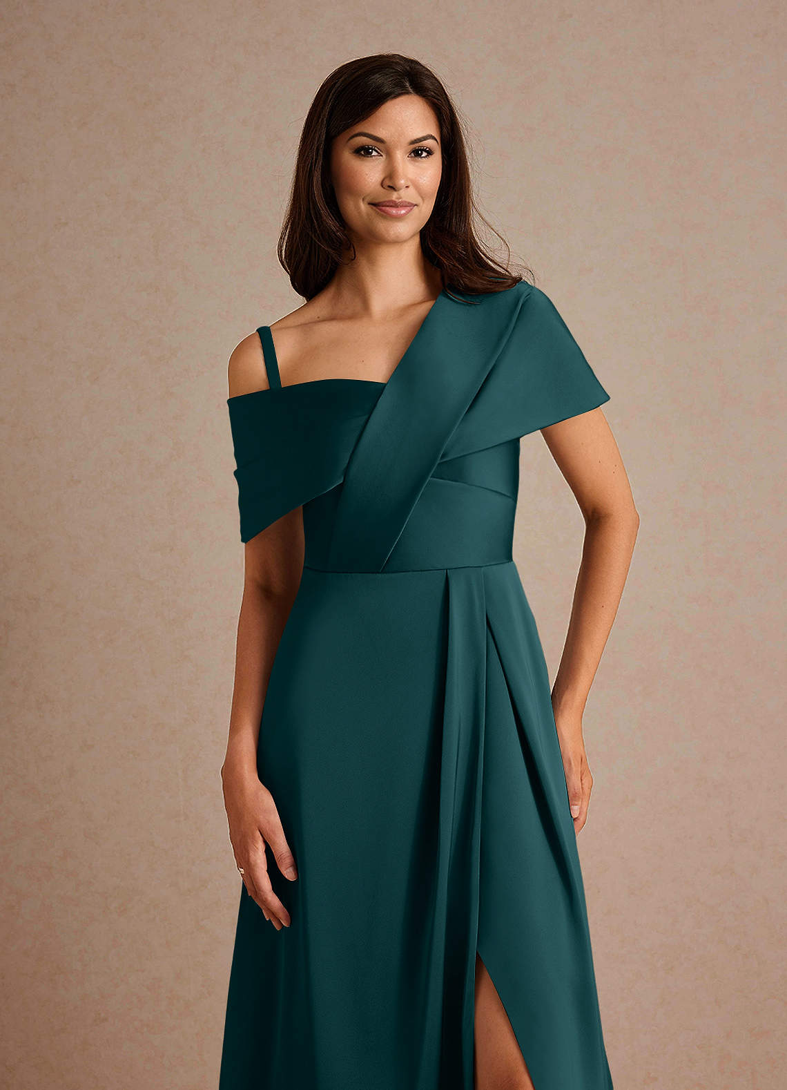 Milton A-Line One-Shoulder Stretch Satin Mother of the Bride Dress in Pine