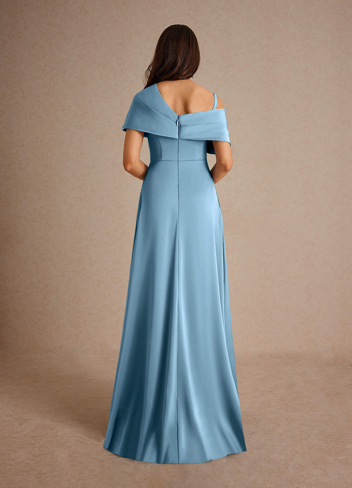 Milton A-Line One-Shoulder Stretch Satin Mother of the Bride Dress in Steel Blue