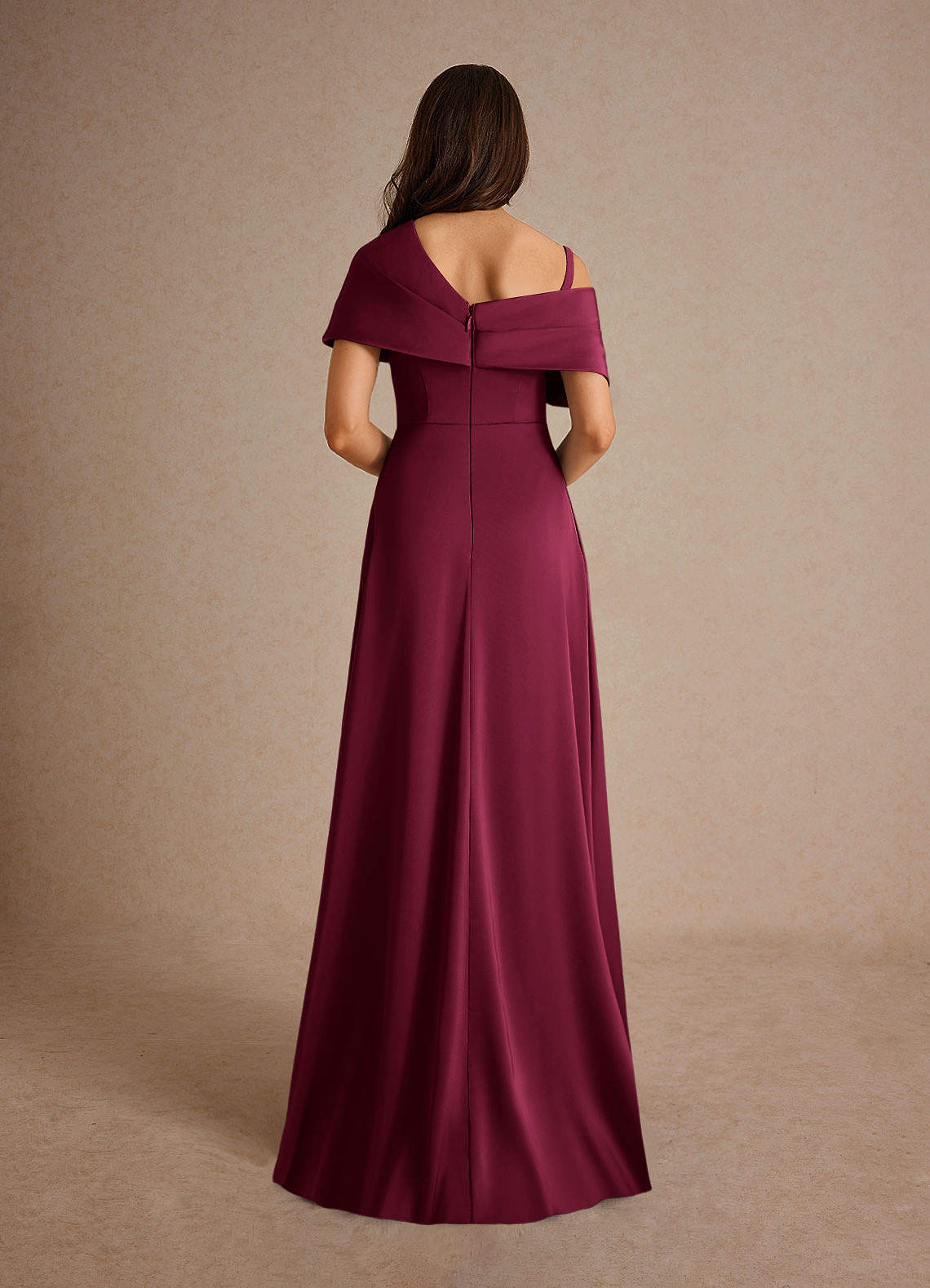 Milton A-Line One-Shoulder Stretch Satin Mother of the Bride Dress in Burgundy