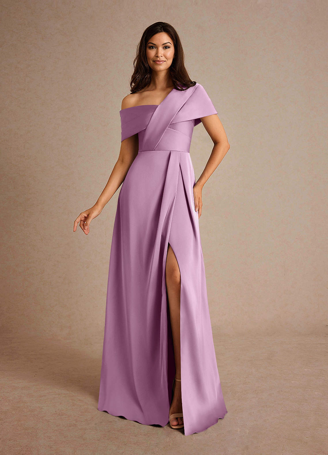 Milton A-Line One-Shoulder Stretch Satin Mother of the Bride Dress in Vintage Mauve