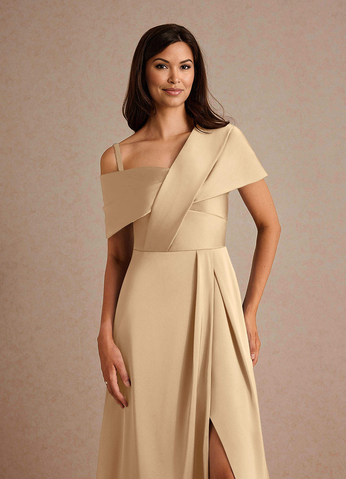 Milton A-Line One-Shoulder Stretch Satin Mother of the Bride Dress in champagne