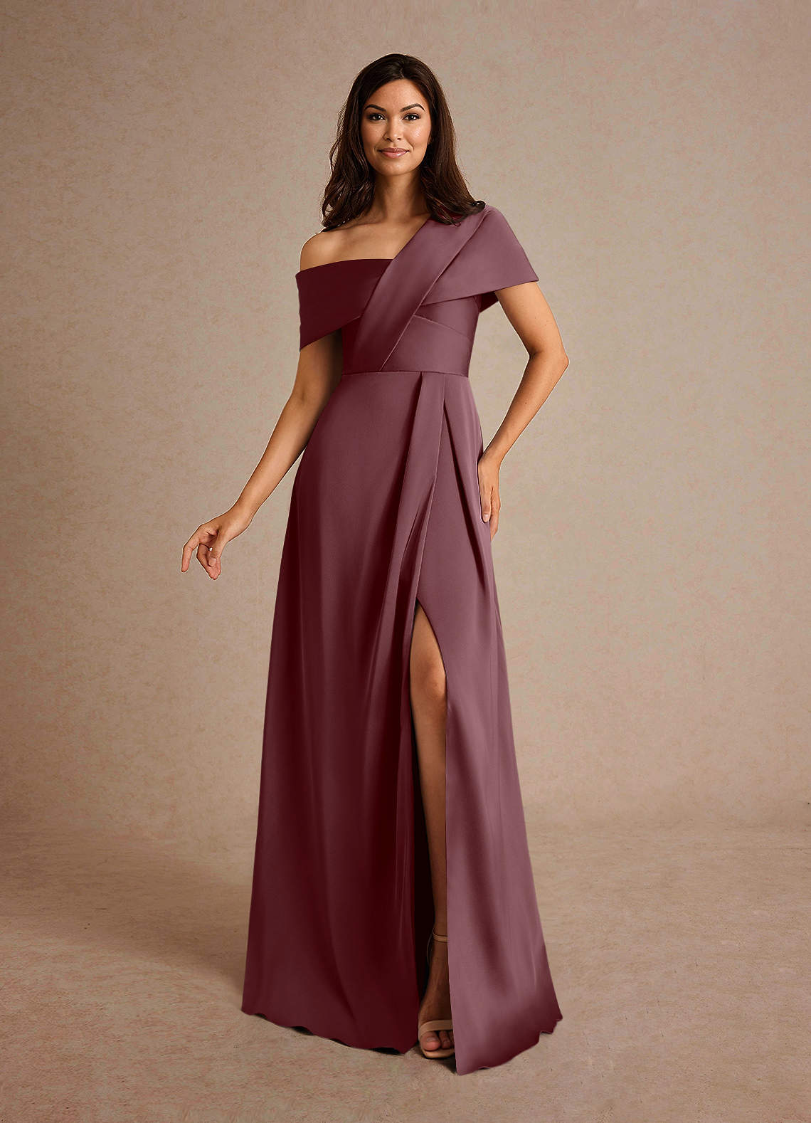 Milton A-Line One-Shoulder Stretch Satin Mother of the Bride Dress in Grape