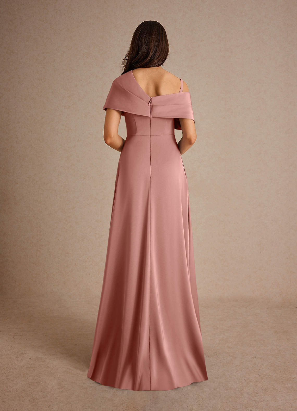 Milton A-Line One-Shoulder Stretch Satin Mother of the Bride Dress in Salmon Pink