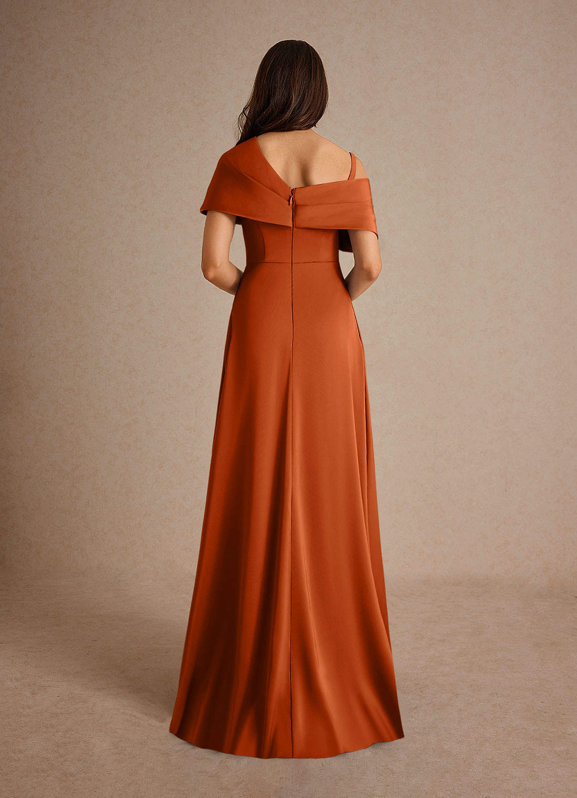Milton A-Line One-Shoulder Stretch Satin Mother of the Bride Dress in Burnt Orange