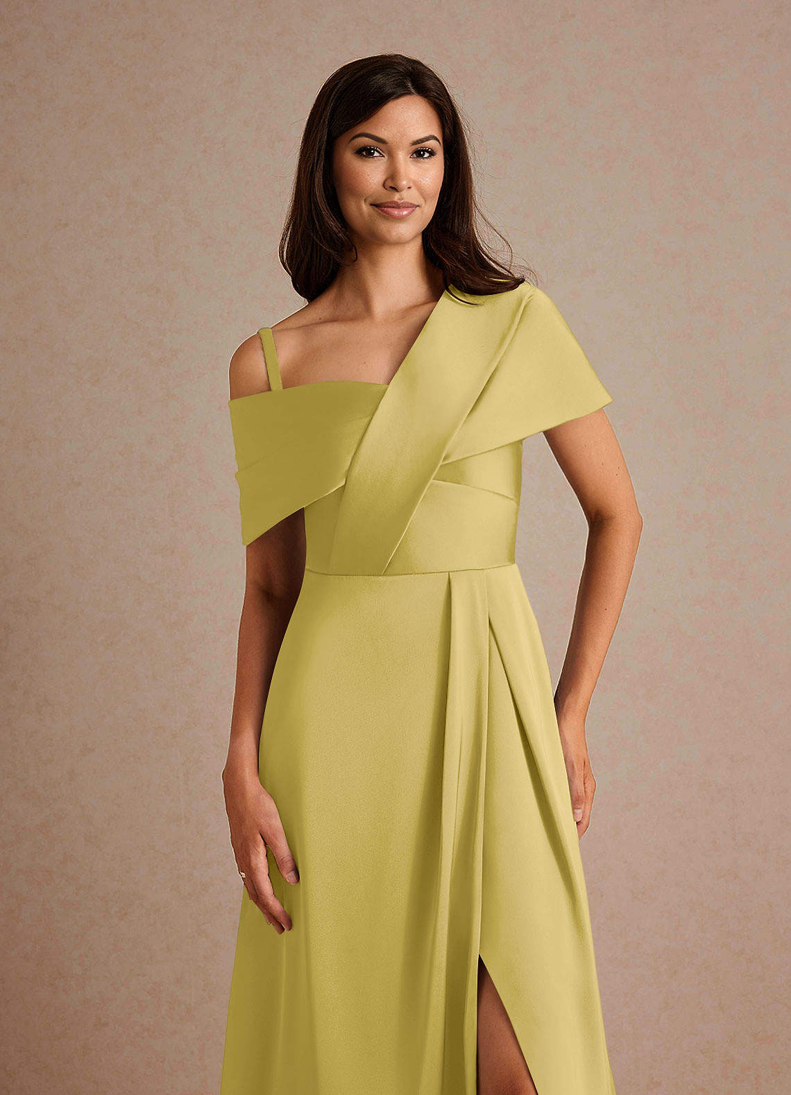 Milton A-Line One-Shoulder Stretch Satin Mother of the Bride Dress in Canary
