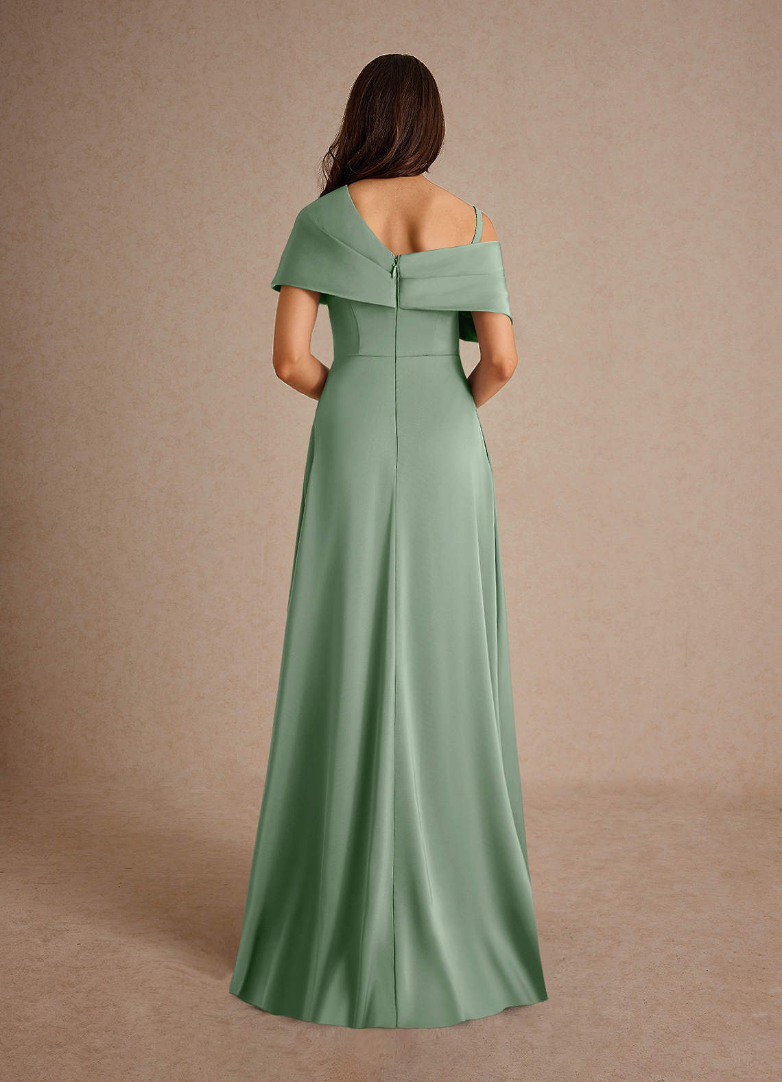 Milton A-Line One-Shoulder Stretch Satin Mother of the Bride Dress in matcha