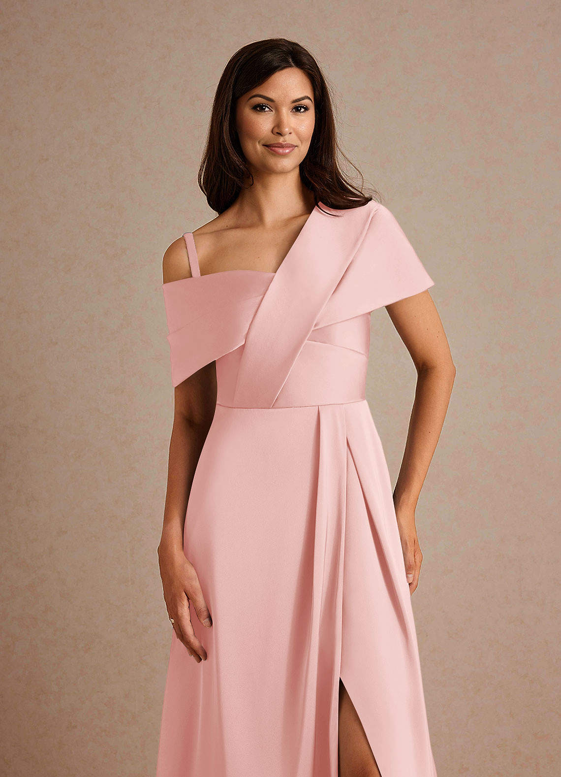 Milton A-Line One-Shoulder Stretch Satin Mother of the Bride Dress in Powder Pink
