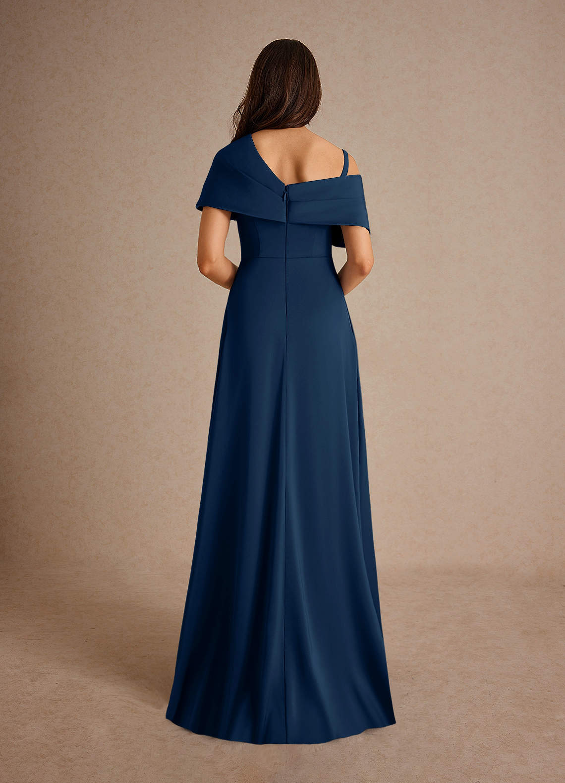 Milton A-Line One-Shoulder Stretch Satin Mother of the Bride Dress in Dark Navy