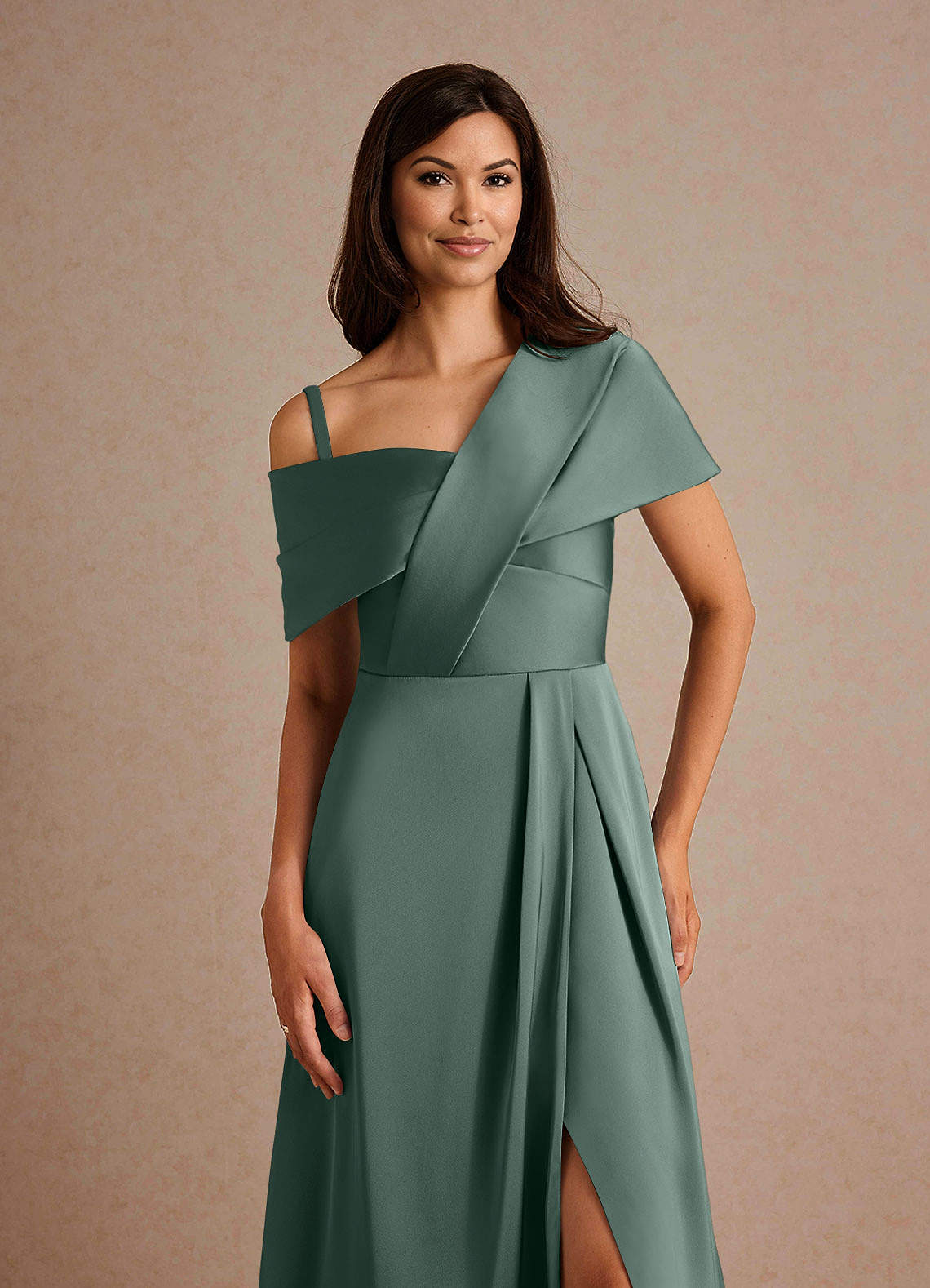 Milton A-Line One-Shoulder Stretch Satin Mother of the Bride Dress in Sea Moss