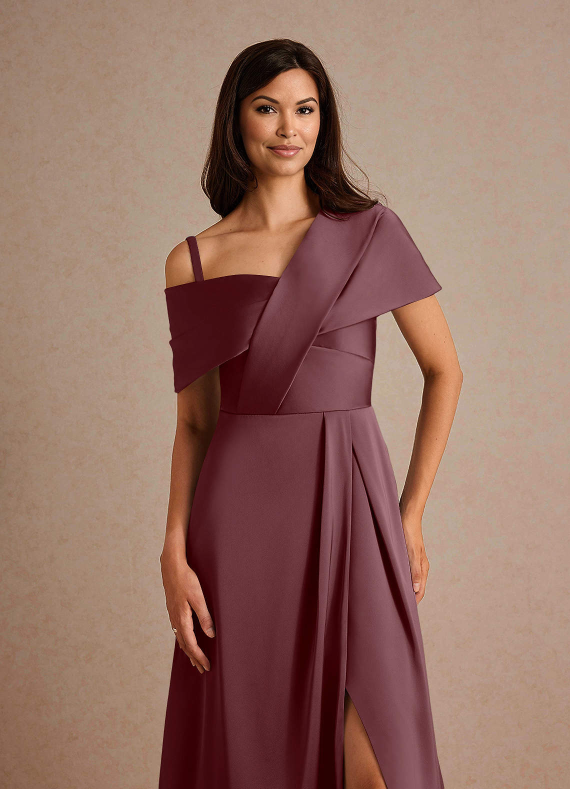 Milton A-Line One-Shoulder Stretch Satin Mother of the Bride Dress in Grape