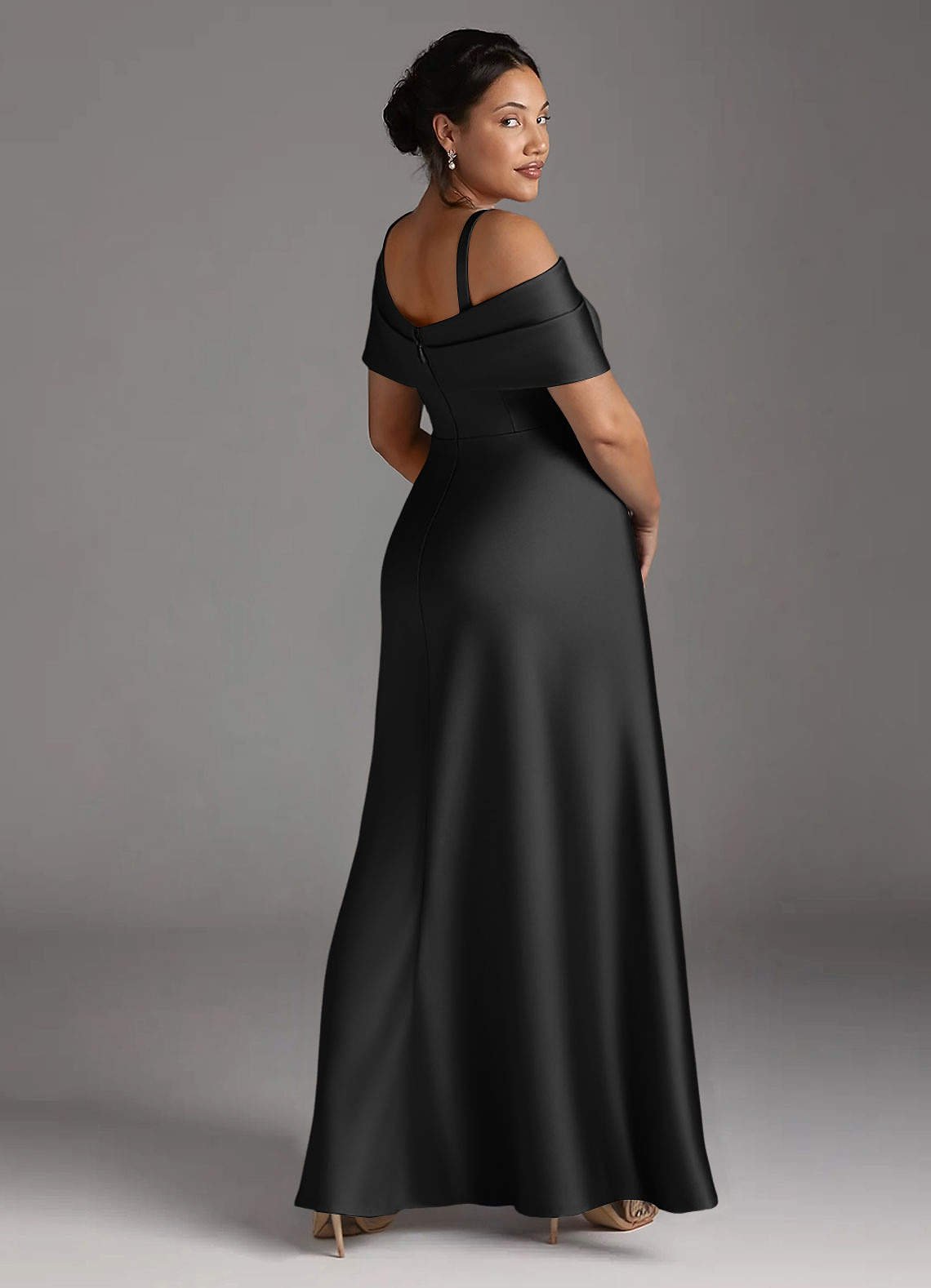 Milton A-Line One-Shoulder Stretch Satin Mother of the Bride Dress