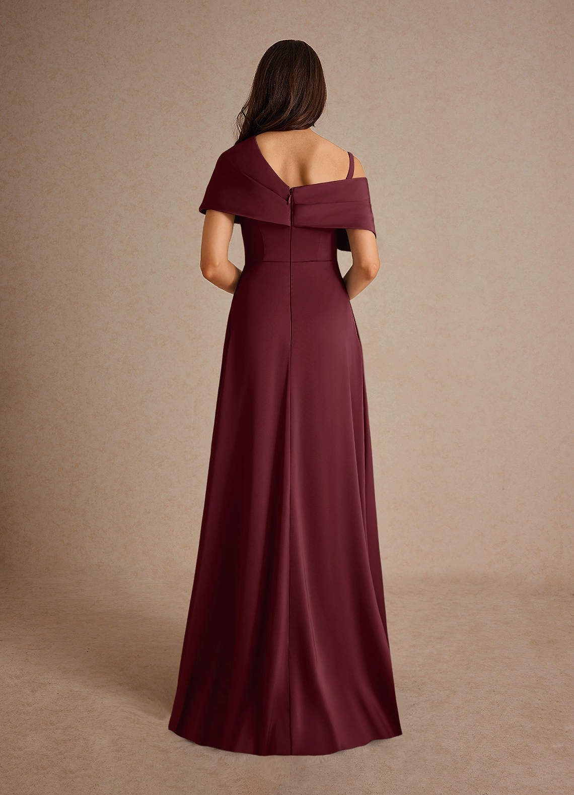 Milton A-Line One-Shoulder Stretch Satin Mother of the Bride Dress in Cabernet