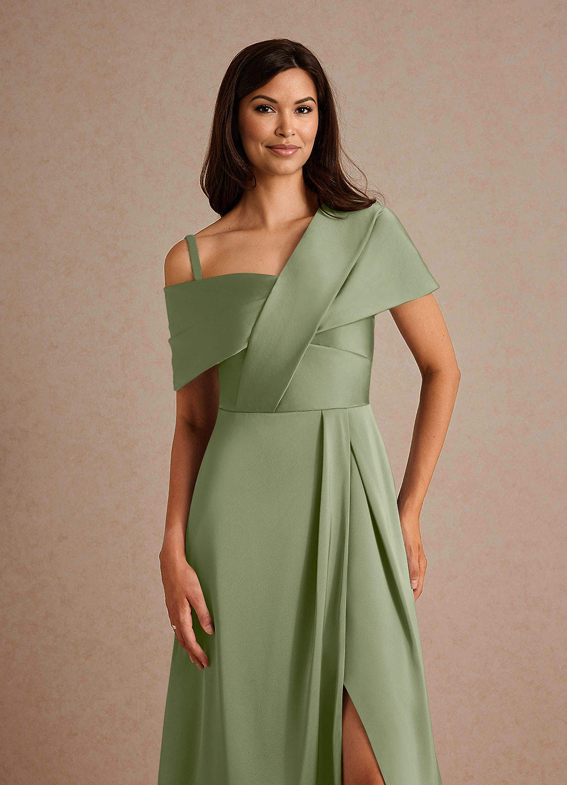 Milton A-Line One-Shoulder Stretch Satin Mother of the Bride Dress in Pistachio