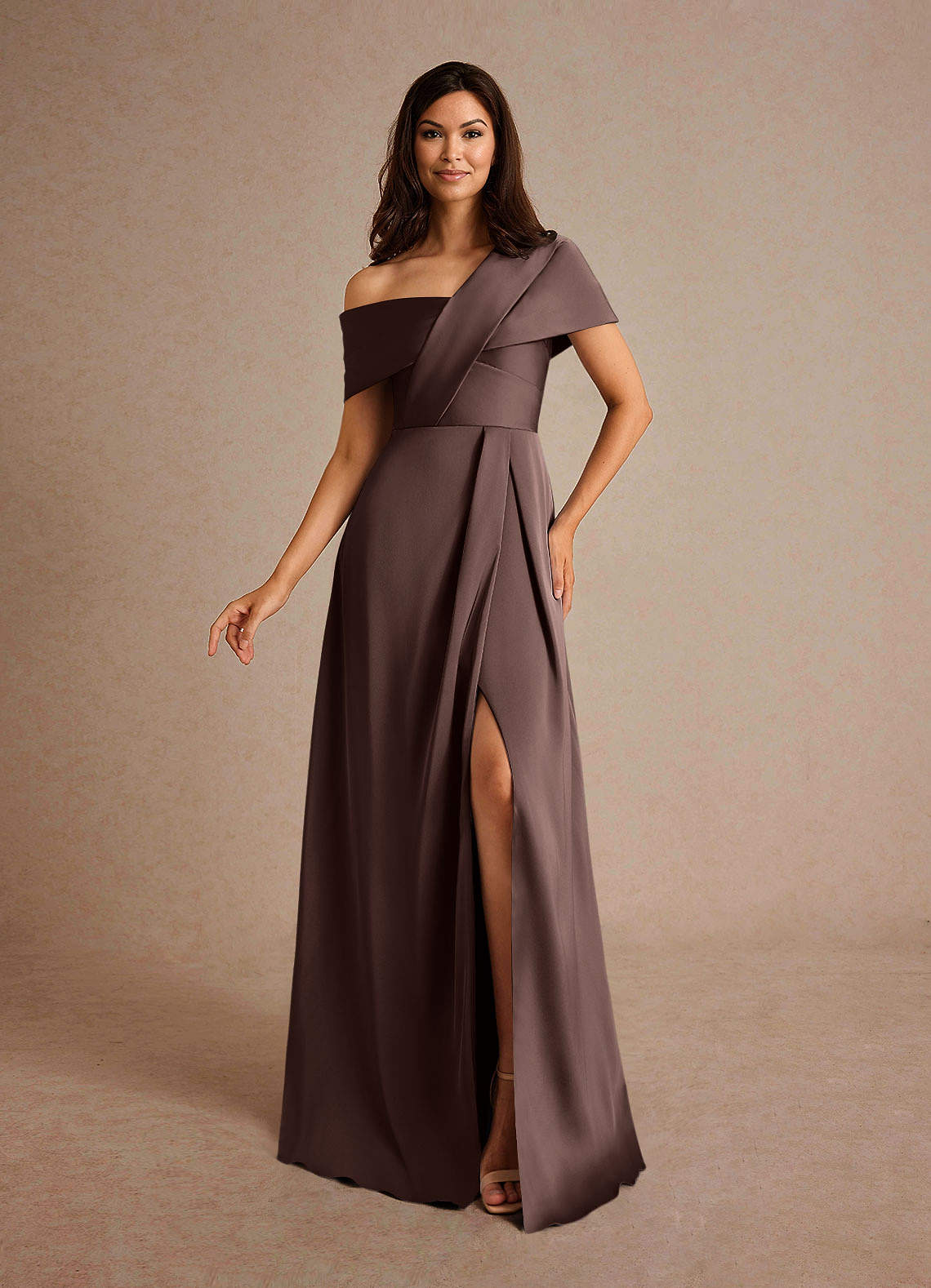Milton A-Line One-Shoulder Stretch Satin Mother of the Bride Dress in Ganache