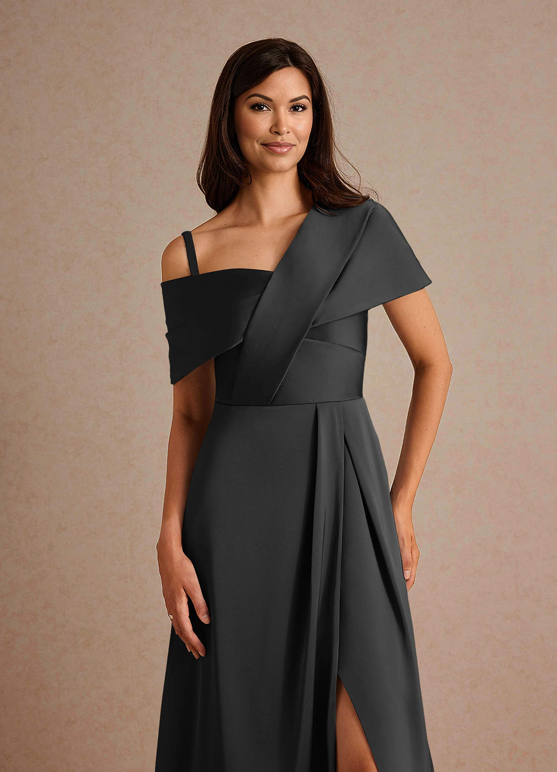 Milton A-Line One-Shoulder Stretch Satin Mother of the Bride Dress in Dusty Sage