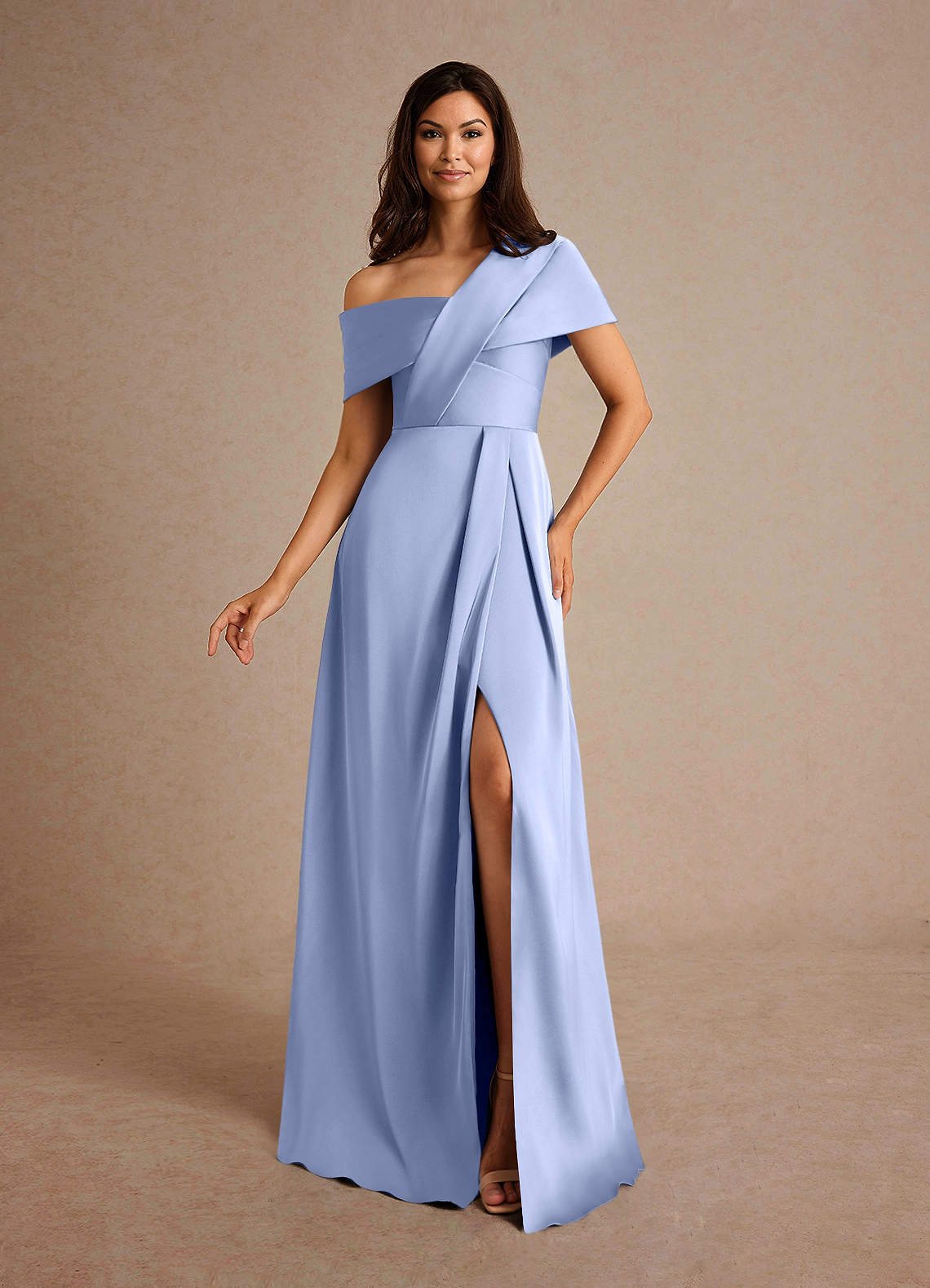 Milton A-Line One-Shoulder Stretch Satin Mother of the Bride Dress in Ice