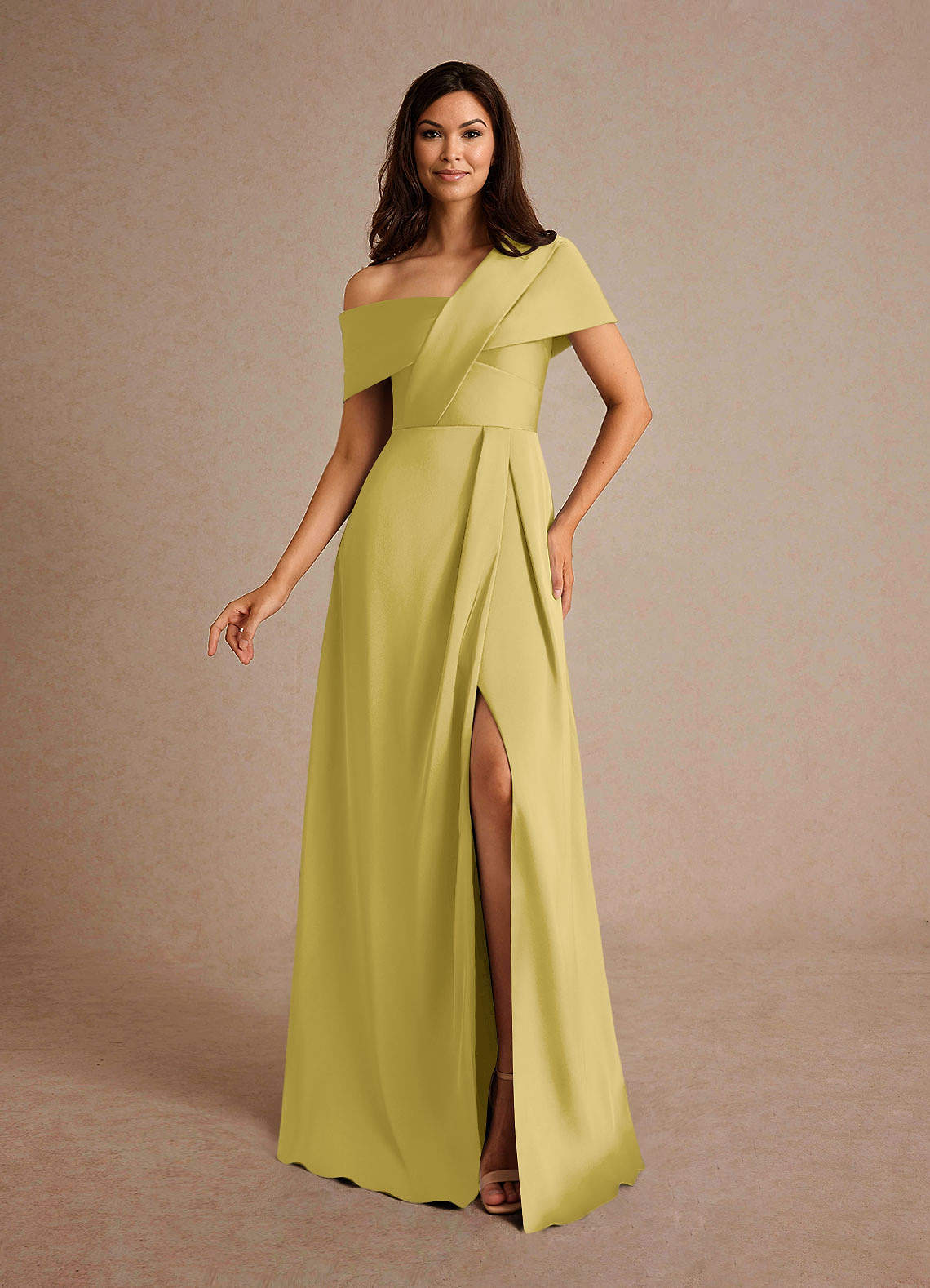 Milton A-Line One-Shoulder Stretch Satin Mother of the Bride Dress in Canary
