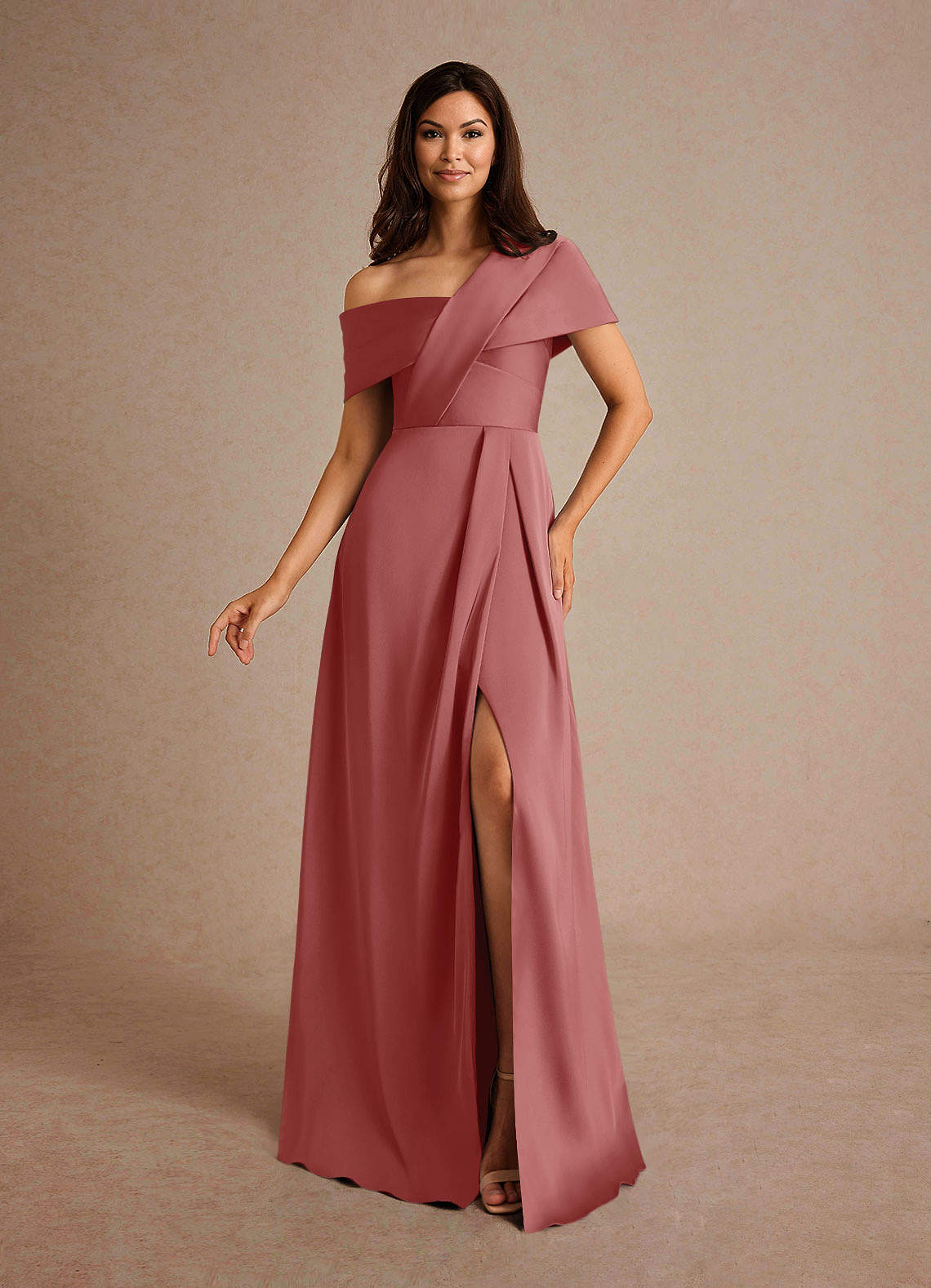 Milton A-Line One-Shoulder Stretch Satin Mother of the Bride Dress in Frosted Lilac