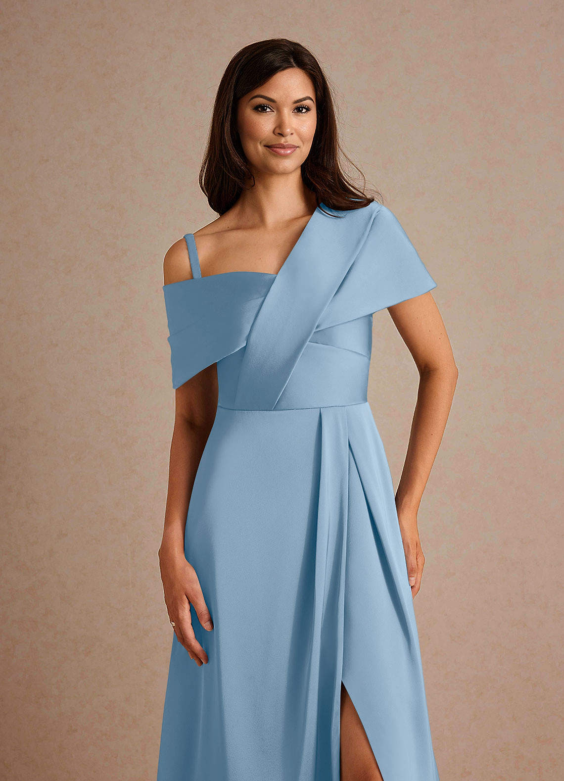 Milton A-Line One-Shoulder Stretch Satin Mother of the Bride Dress in Powder Blue