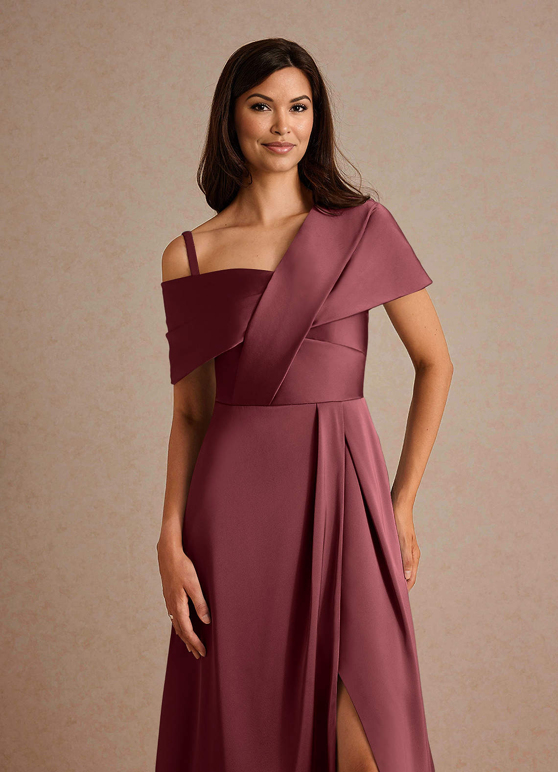 Milton A-Line One-Shoulder Stretch Satin Mother of the Bride Dress in Merlot